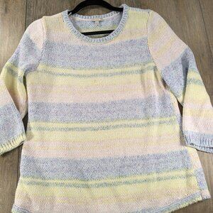2/$30 Talbots Sweater Womens Large Multicolor Pastel Striped 3/4 Sleeve Pullover
